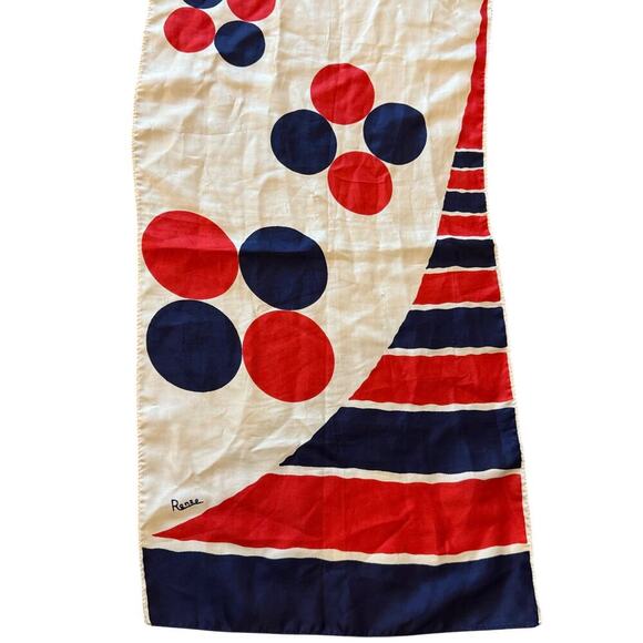 VINTAGE RENEE Neck Tie Scarf Wrap Red Blue 100% silk  Italy Tomato Girl Summer - Picture 1 of 7